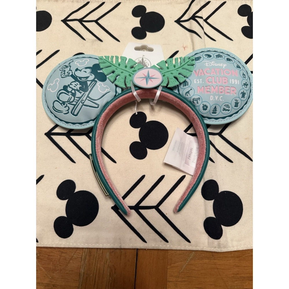 2024 Disney Parks DVC Loungefly Vacation Club Pink Green Ears Headband NEW! - Picture 1 of 2